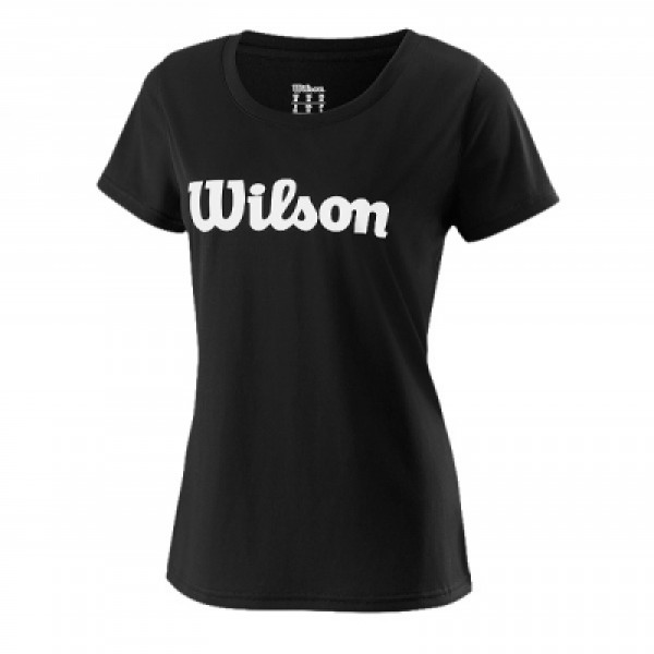 Женская футболка Wilson UWII Script Tech Tee (Black/White) для большого тенниса
